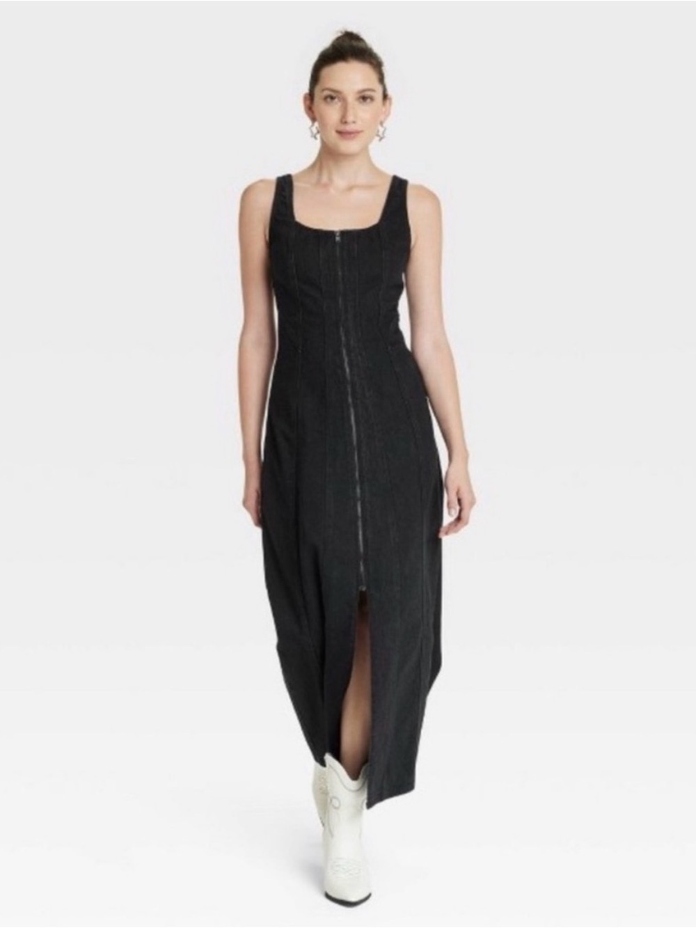 Universal Thread Women's Black Denim Corset Tailored Dress Zip Front Size 6